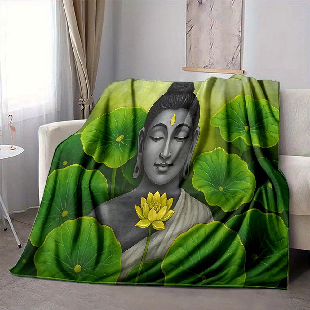 1pc Buddha Lotus Blanket, Lightweight Flannel Throw Blanket For Sofa, Bed, Travel, Camping, Living Room, Office215
