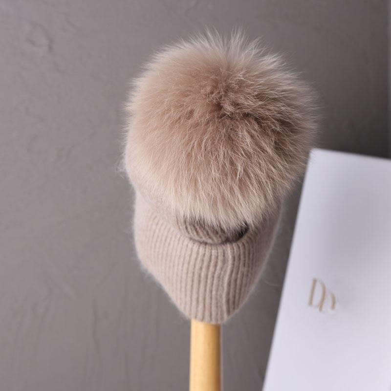 New In Hat Real Fox Fur Pom Poms Hat Women Outdoor Warm Skullies Beanie Winter Hat For Women Rabbit Knitted Thick Cap Christmas