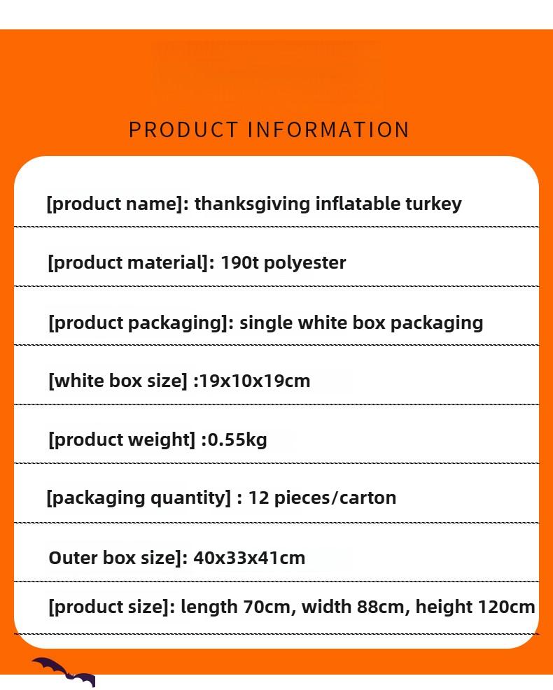 Thanksgiving Inflatable Turkey Outdoor Yard Decoration with LED Lights for Holiday Party