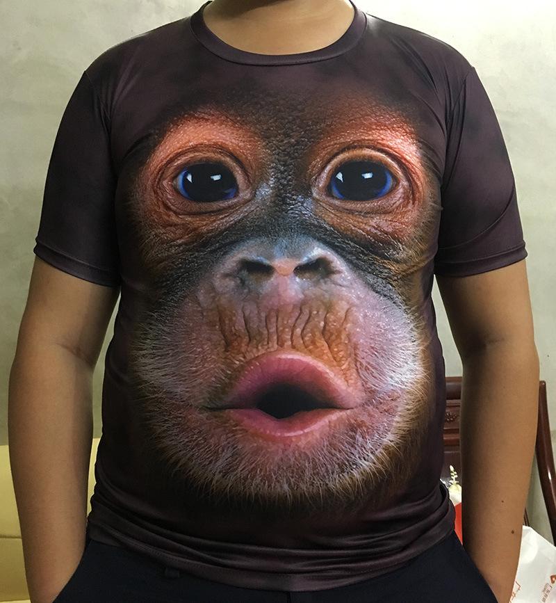 Men's Funny Animal Orangutan Face Graphic 3D Print Short Sleeve T-shirts Summer Round Neck Fashionable Casual T-shirts