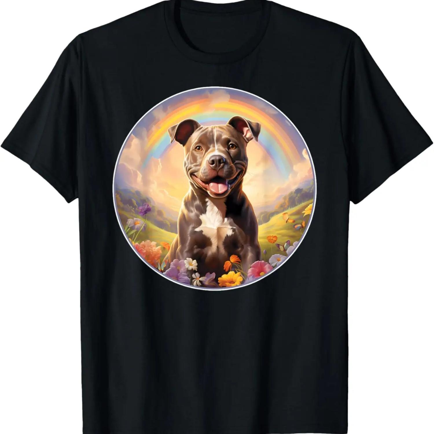 

Pitbull Rainbow Bridge Memorial Colorful Dog Art T-Shirt XXXXXL чорний