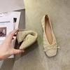 Woman Footwear Kawaii Apricot Shoes For Women With Bow Flats Flat Cute Normal Leather Casual Square Toe Korean Style Chic Point