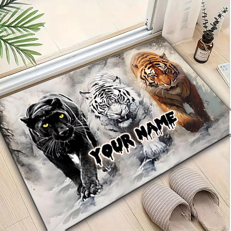 1PC Custom Name Panther, White Tiger, Orange Tiger Theme Floor Mat Ideal for Living Room, Game Rooms, Office, Bedroom,Floor Mat Playful Design