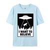 I Want To Believe Ufo Abducting A Cow Normal Fashionable Normal T Shirts Cotton Camisa Unisex Tees Print T Shirts