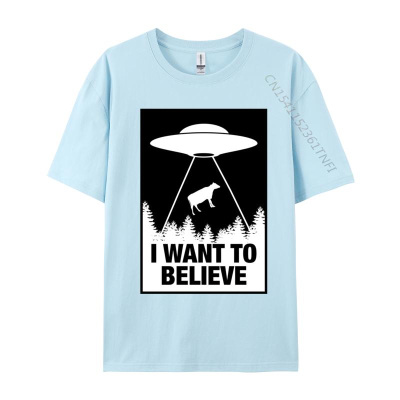 I Want To Believe Ufo Abducting A Cow Normal Fashionable Normal T Shirts Cotton Camisa Unisex Tees Print T Shirts