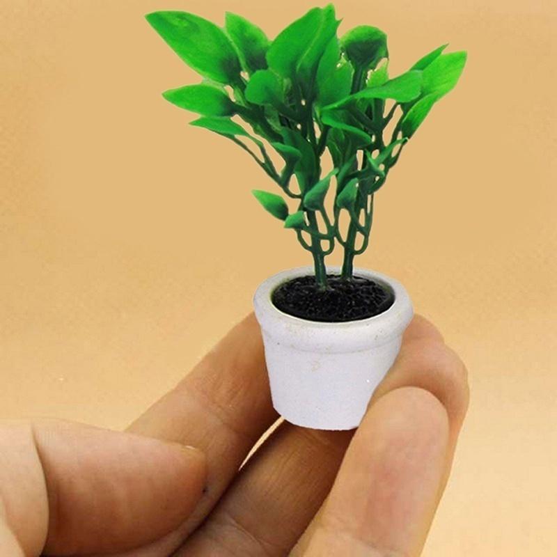 3Pcs 1/12 Green Plant In White Pot Miniature Dollhouse Garden Accessories