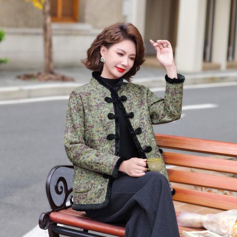 

Women s velvet jacket padded jacket thickened versatile thermal disc button top padded jacket padded jacket women 6XL [Recommended 160-82.5 kg] зелёный