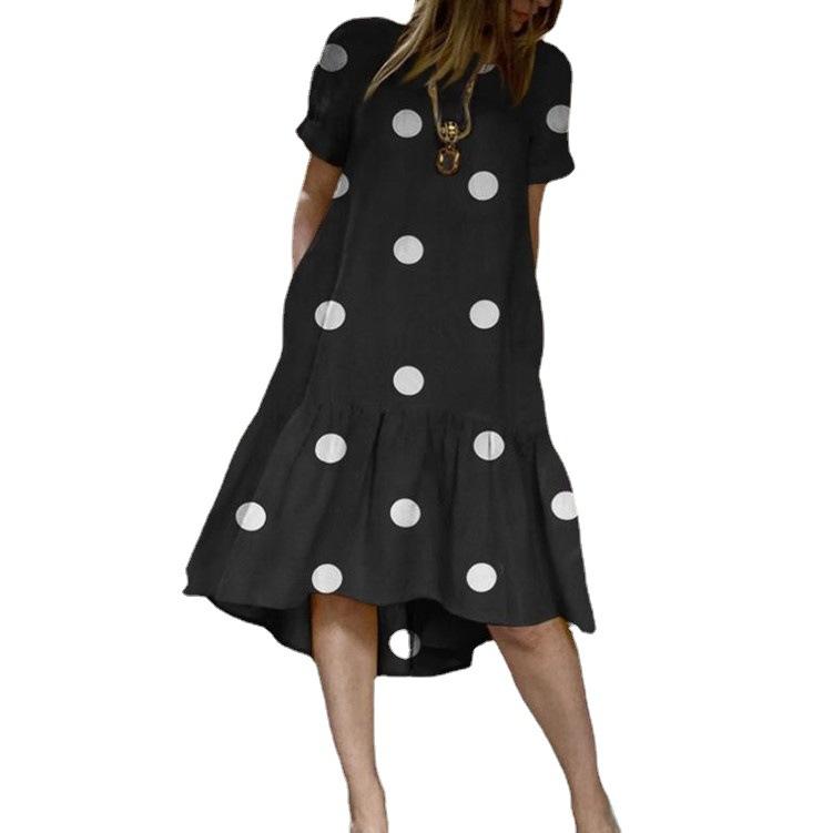 Amazons neues lässiges rundhalsiges kurzärmeliges bedrucktes Kleid mit Tupfen