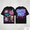 Kreslený Graffiti Postava Grafický Tričko Neon GRAFFITI PÁRTY Potisk Čistá Bavlna Tričko Streetwear Styl Unisex Top