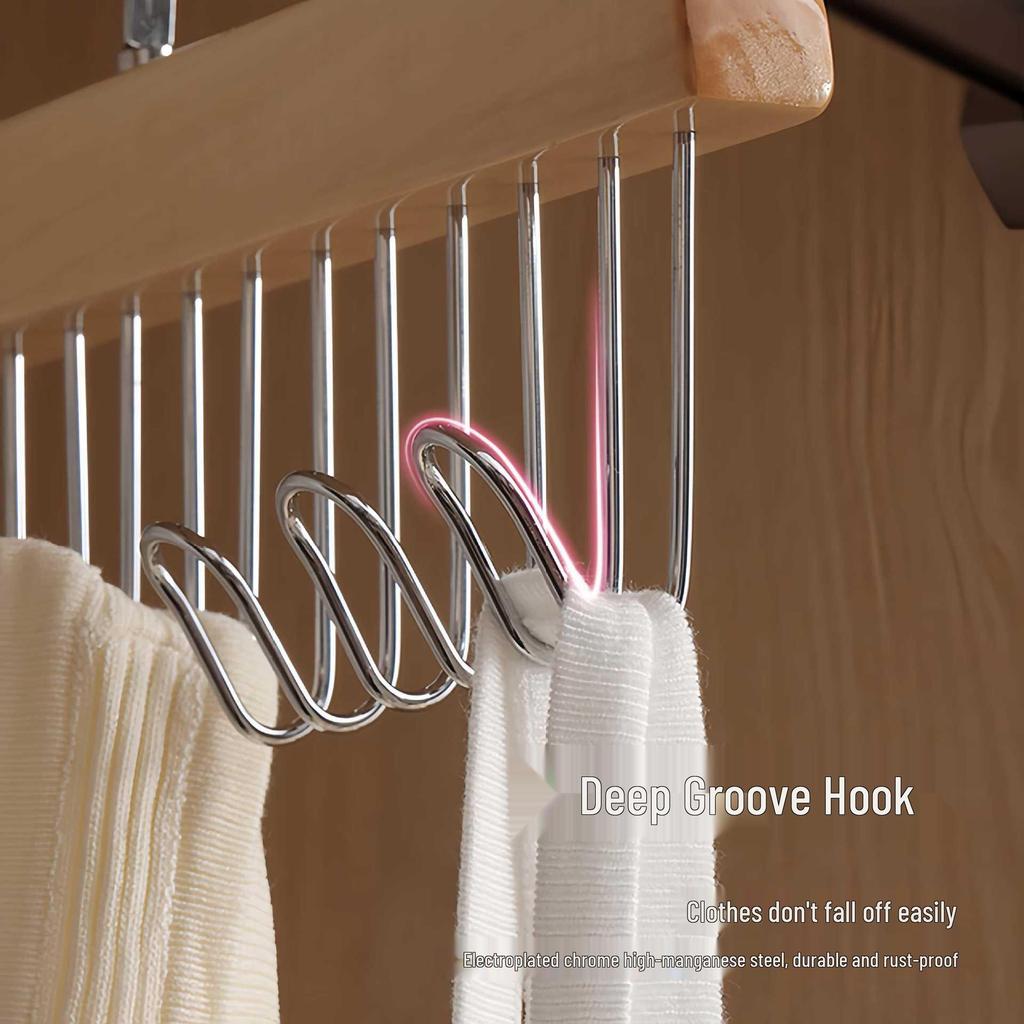 Multifunctional Wooden Sling Hanger for Underwear & Vests - Solid Wood Hook & Wave Clothes Rack