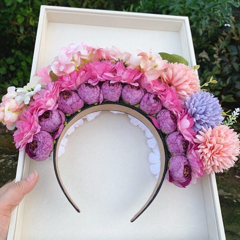 Ethnic Style Bridal Headband Hair Wreath Florals Crown Wedding Flower Headband Beach Hairband for Women Hair Accessory