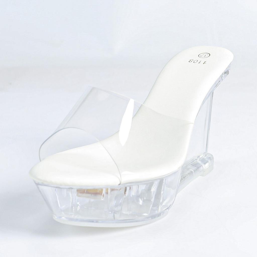 Versatile Wedge Heel Sandals Women's Summer New Sexy Crystal Transparent High Heels Heel Slippers