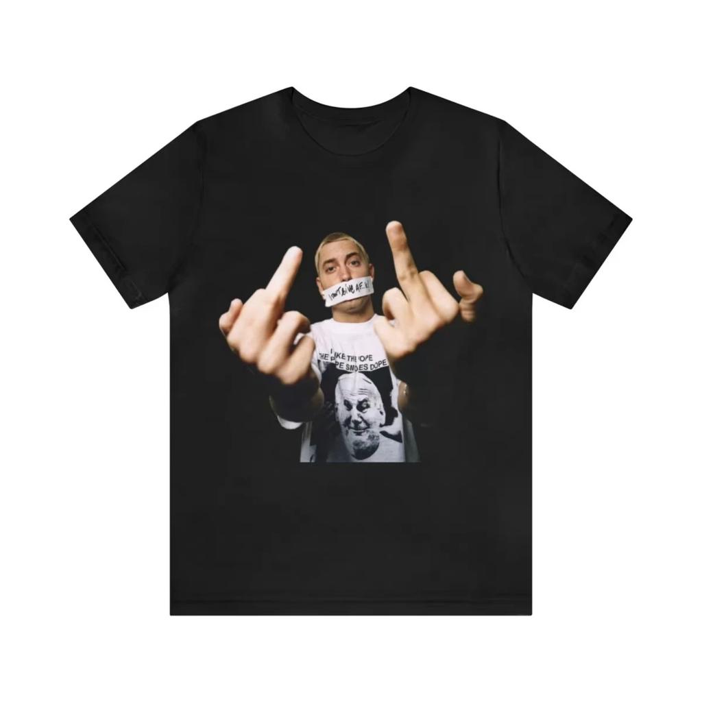 Eminem T Shirt Funny Shirt Rap Tees Classic Gesture Print Pattern Street Trend Fan Gift Pure Cotton Casual Concert Men Clothing