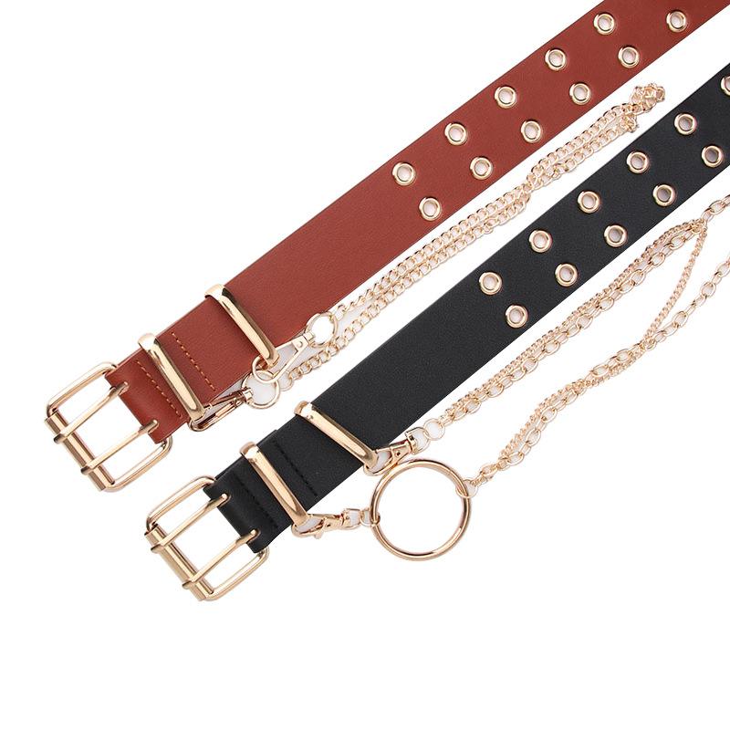 European and American Full-hole Women's Belt, Hip-hop Punk Style, Street Fashion, Cool Ins Style Belt, Chain Belt