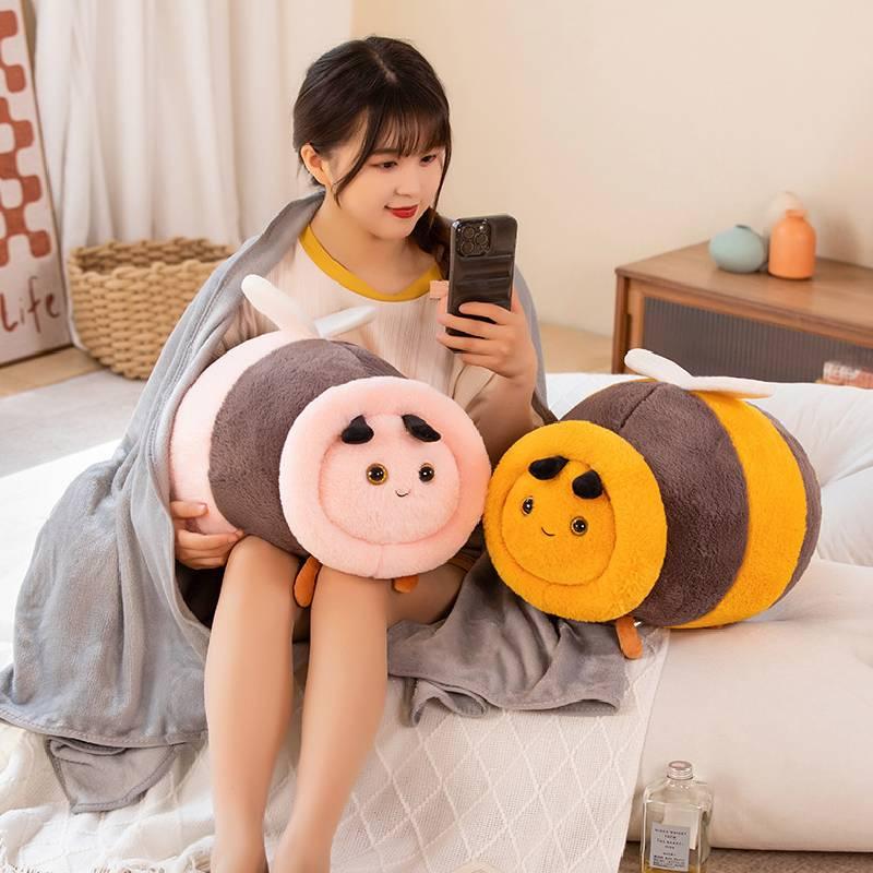 Morbido Peluche a Forma di Ape Cartone Animato, Cuscino e Coperta per Riposini in Ufficio e Compagno per Bambini, Morbido e Personalizzabile! 28 centimetri)