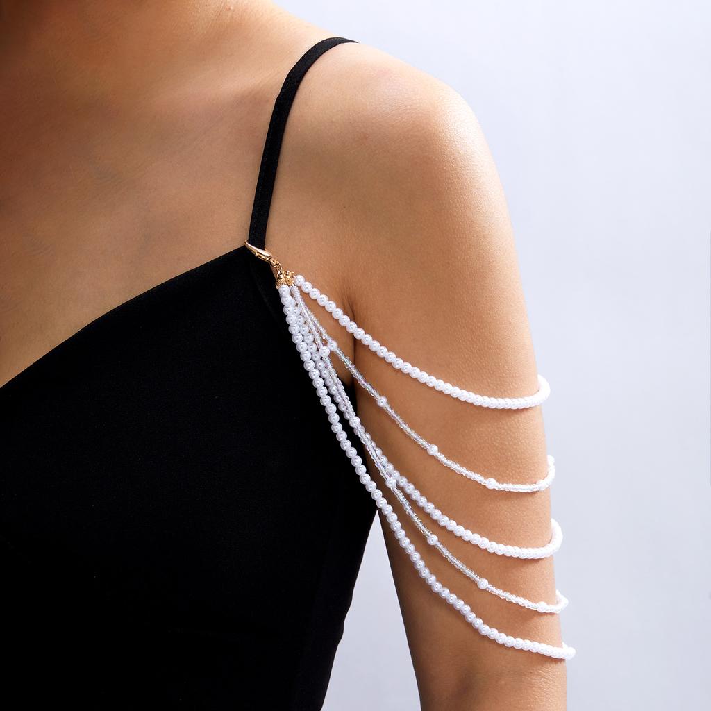 Fashion Imitation Pearl Connected Finger Ring Bracelets For Women Simulated Pearl Tassel Link Chain Bracelet Party Jewelry Gifts