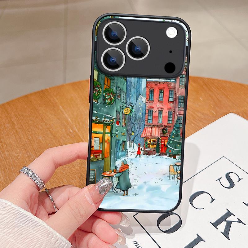 Snowy Town Street Phone Case For iPhone 17 Pro Max Funda iPhone 16 Pro Max 13 15 14 Air 16e Soft Edge Matte Back Cover Coque