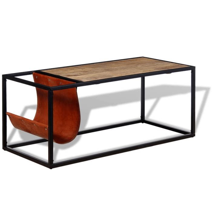 VidaXL Table basse avec porte-revues Cuir véritable 110 x 50 x 45 cm