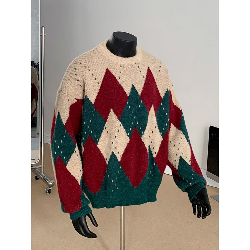2025 Unisex Christmas Plaid Knit Sweater: Trendy Loose Pullover for Autumn/Winter 2XL