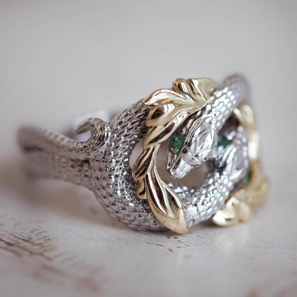 Luxury Direct Two-color Diamond-encrusted Winding Ring, Year of The Snake Zodiac Natal Year Gift Creative Animal Jewelry