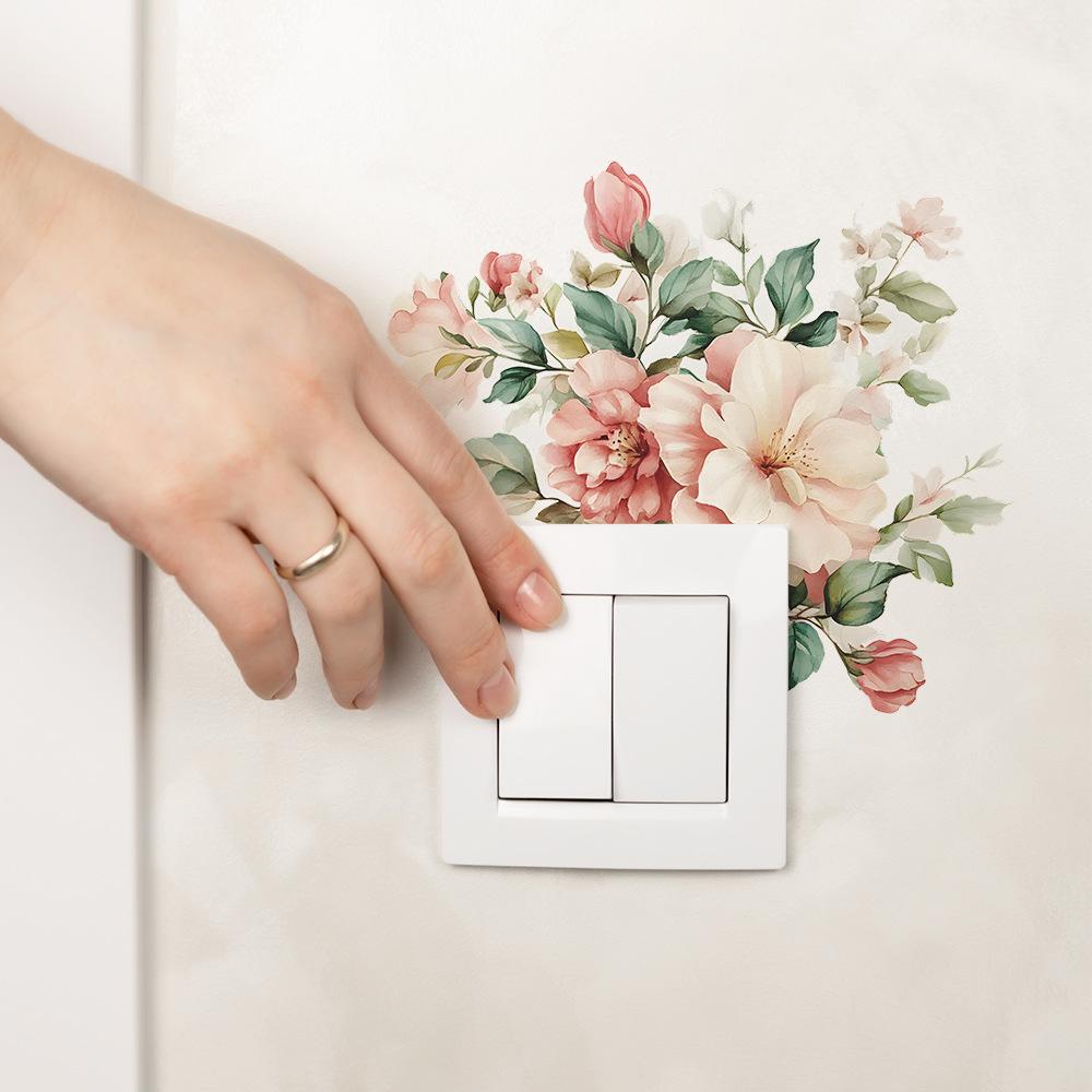 Vibrant Hand Painted Floral Switch Plate Sticker for Bedroom Living Room Background Wall Decor Self-Adhesive Removable Decal