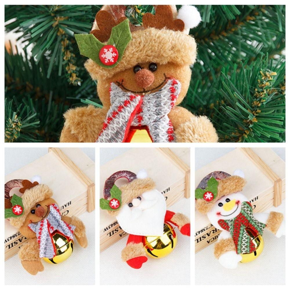 4Pcs Soft Christmas Tree Pend Round Bell Santa Ornaments Xmas Bell Hanging Ornaments Kids Toys