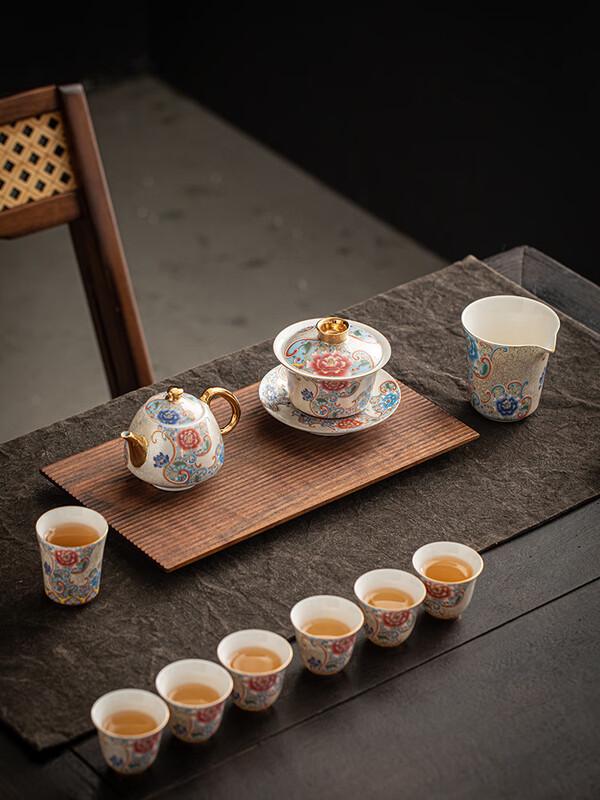 Chinese Cloisonné Silver & Ceramic Tea Set