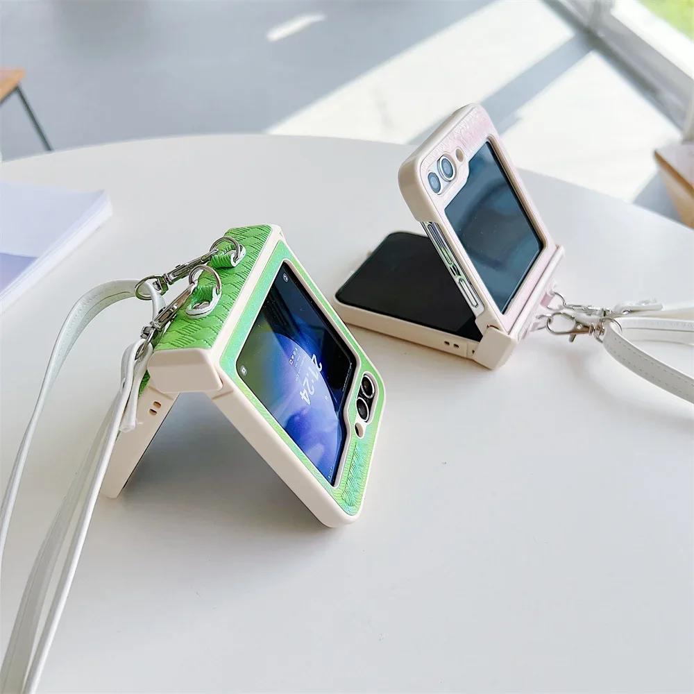 Lanyard Crossbody Weave Leather Phone Case for Samsung Galaxy Z Flip 6 5 4 3 Flip6 Flip5 Flip4 Flip3 5G Protective Cover