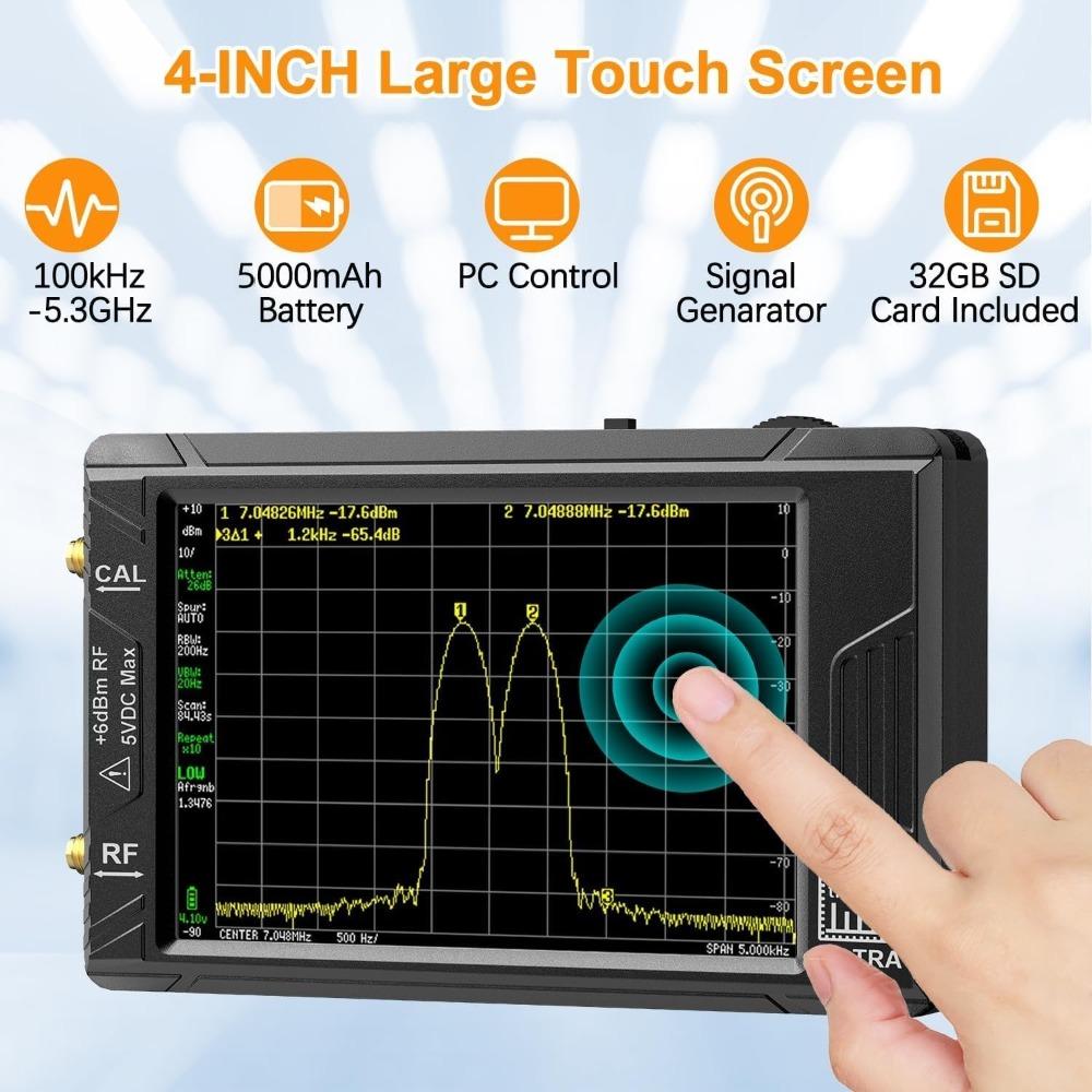 -SA ZS406 Spectrum Analyzer, 2025 Upgrade 4.0-inch 100kHz-5.4GHz HW V0.4.6 Handheld Frequency Analyzer, with 32Gb Card, 2-in-1 Signal Generator