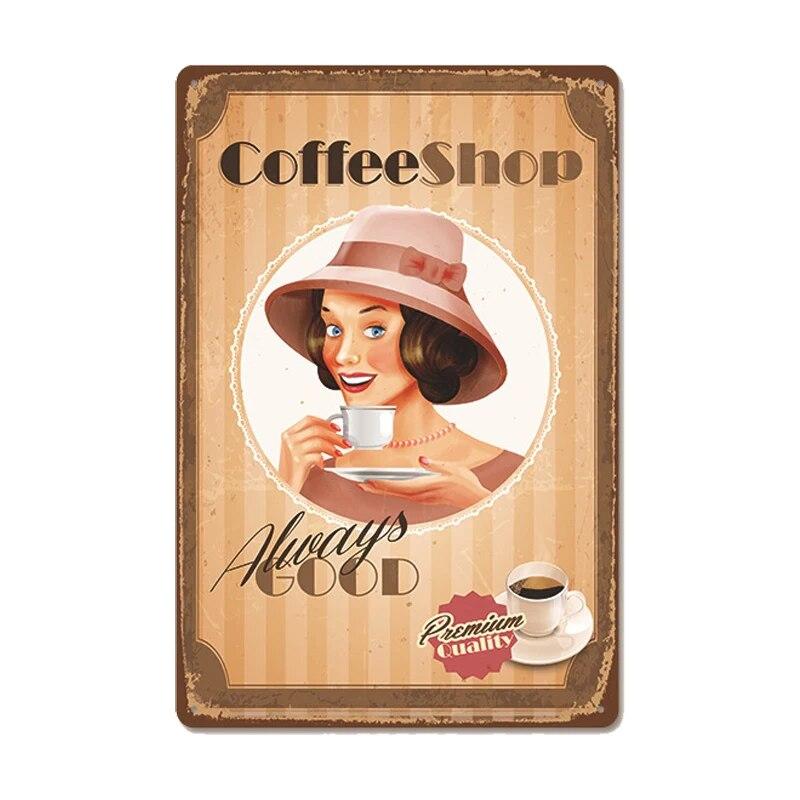 Vintage Fresh Coffee Plaque Metal Tin Sign Retro Drink Coffee Poster Wall Stickers for Cafe Shop Restaurant Home Room Decor