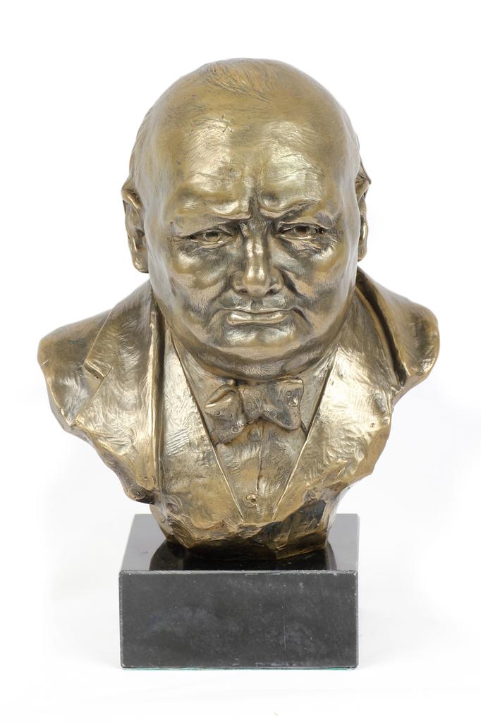 Winston Churchill - marble bust, statuette of a famous person, decoration for office, school, and hotel by the Art-Dog brand