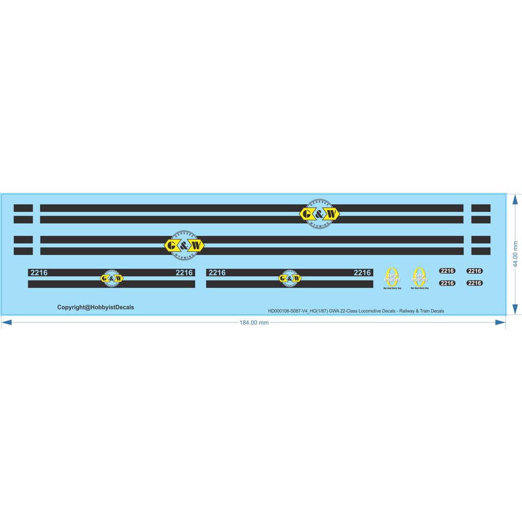GWA 22-Class Locomotive Decals - HO (1/87) N (1/160) - Railway & Train Decals