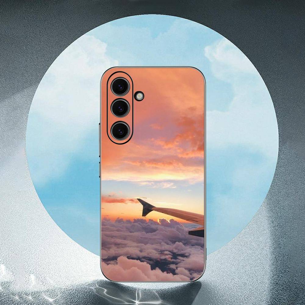 Airplane Travel Sky Luxury Black Phone Case For Samsung Galaxy S23 S24 S25 Ultra S22 Plus S21