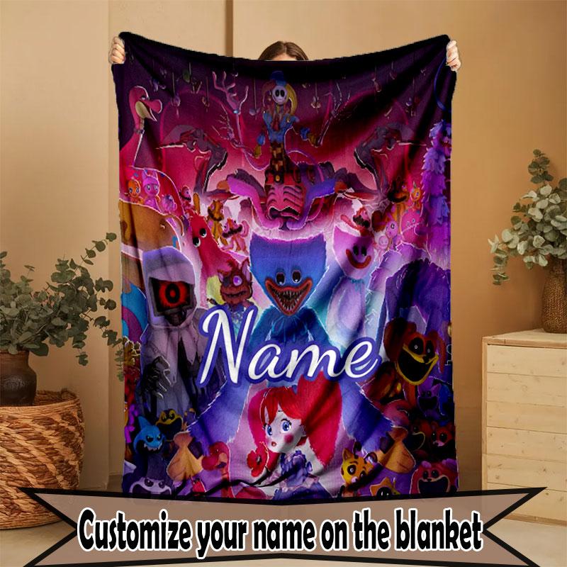 Custom Name Personalized Huggy Wuggy Print Blanket, Home Decor, Bedroom, Sofa, Camping, Couch, Gifts for Birthday Christmas