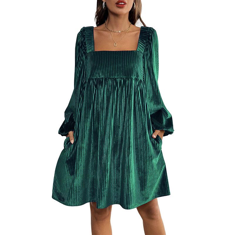 Elegant Spring Velvet Square Neck Backless Dress for Women