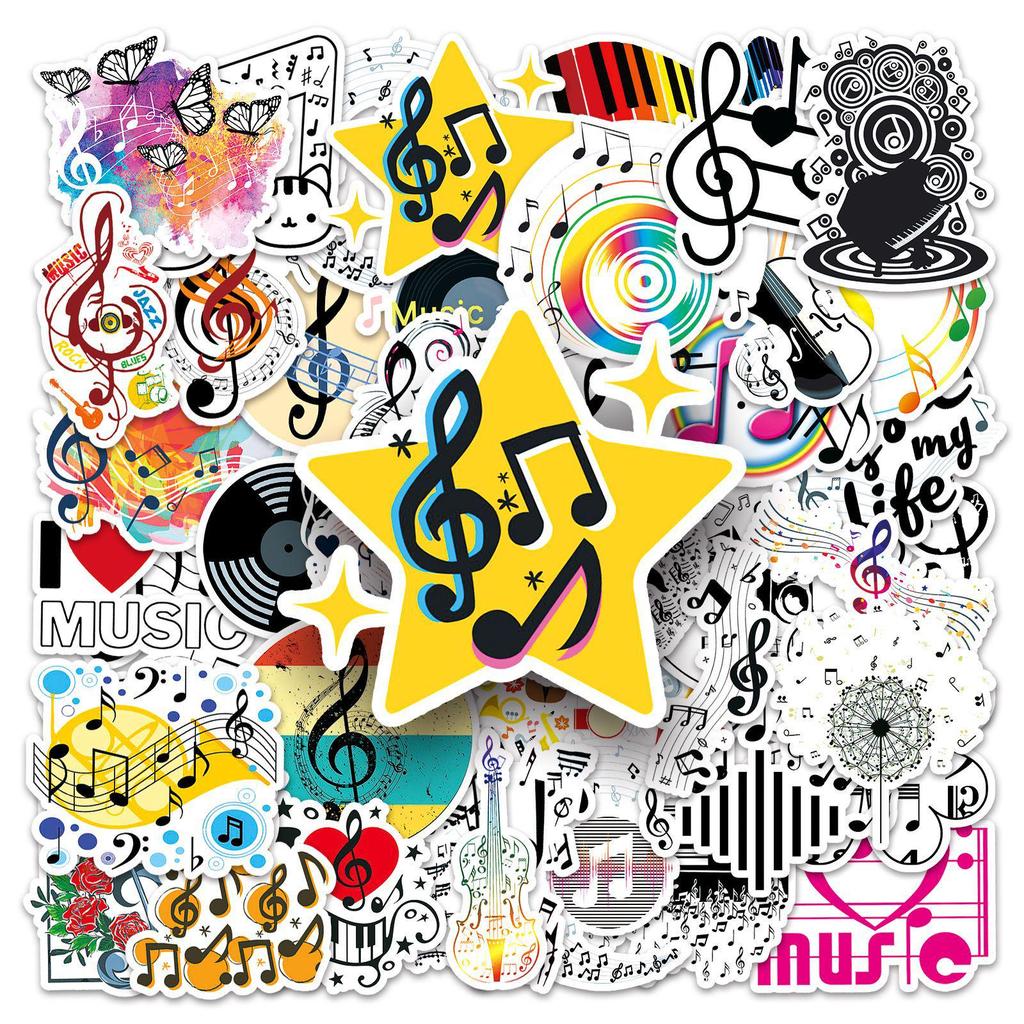 50-Piece Creative Music Notes Waterproof Stickers for Journaling, Deco, Suitcases, and Phone Cases