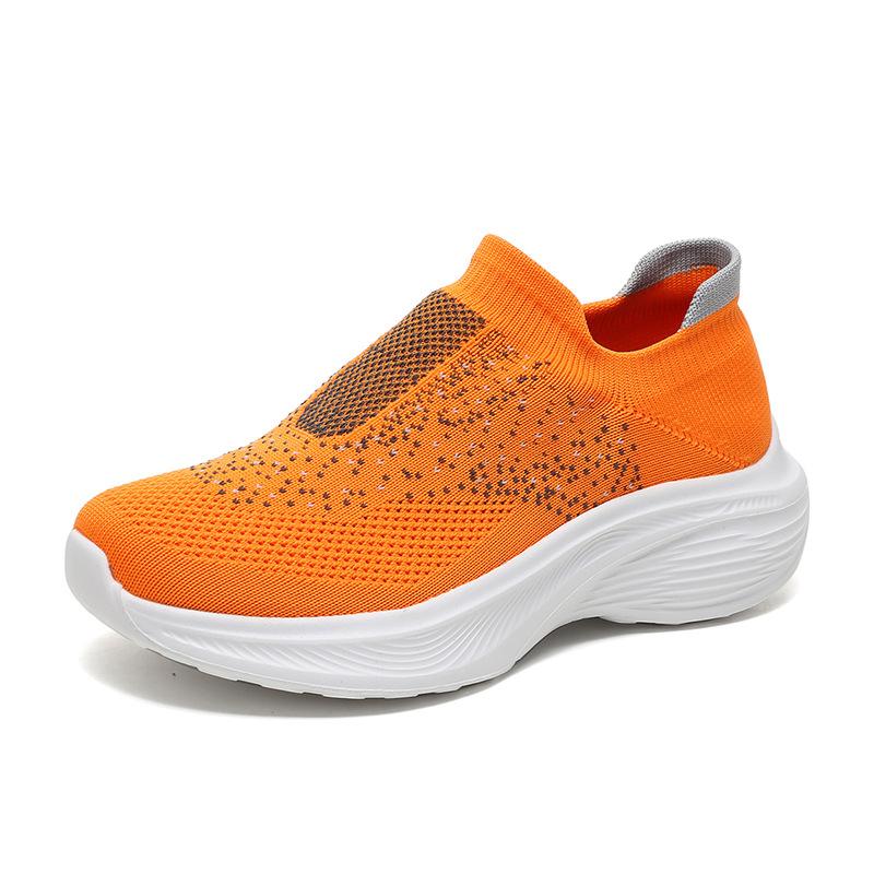 

Женская обувь больших размеров летняя повседневная дышащая эластичная беговая обувь из летучего трикотажа носки-однопедальки легкая спортивная женская обувь 41
