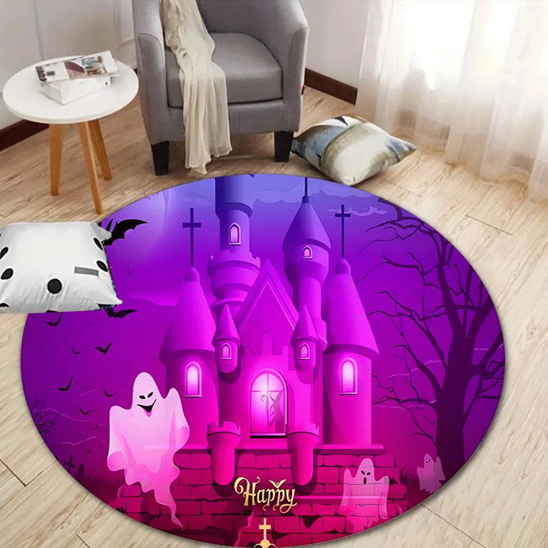 

1pc Soft, Absorbent & Non-Slip Haunted Castle Round Rug, Perfect for Entryway, Living Room, Bedroom Decor, Machine Washable Flannel Memory F 80cm by 80cm