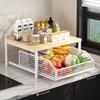 Kitchen Countertop Organizer Storage Shelf with Wire Basket Drawer Double-Tier Space-Saving Rack for Coffee Maker Spices Vegetables Fruits