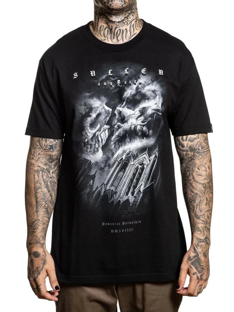 Sullen Men's Parvainis Short Sleeve T-shirt Tattoo Style Skull and Cloud Tee
