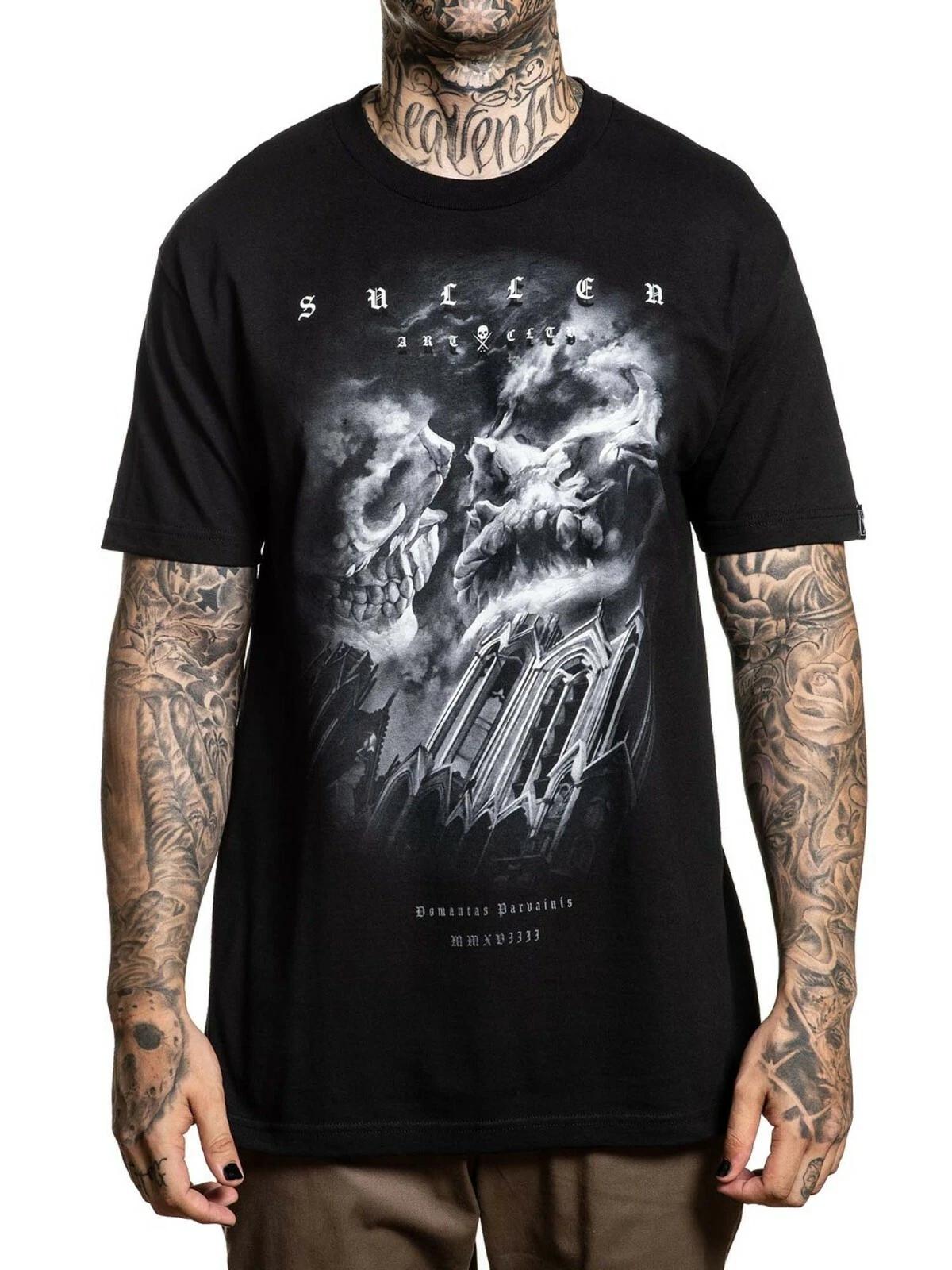 

Sullen Men s Parvainis Short Sleeve T-shirt Tattoo Style Skull and Cloud Tee S