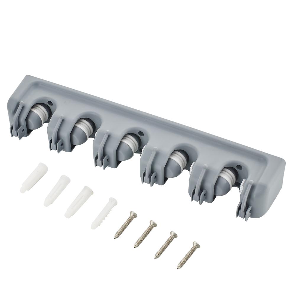 Kitchen Organizer Mop Holder Storage Rack, 3-5 Position Wall Mounted Shelf, for Broom Mops Hanger, ABS Home Organizer