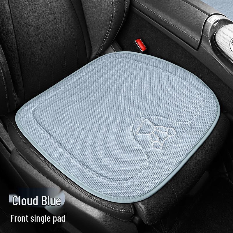 Four Seasons Universal Linen Car Seat Cushion - Cartoon Bear, Breathable, Half-Wrap Rear Seat Cover