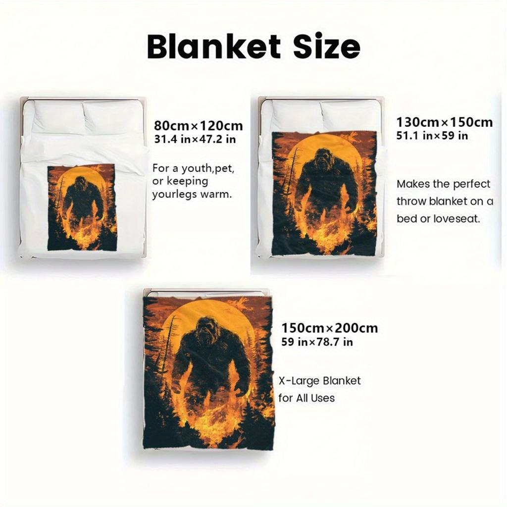 Custom Bigfoot Blanket Sasquatch Forest Silhouette Design Personalized Name Fleece Throw All Season Soft Warm Bedding Home