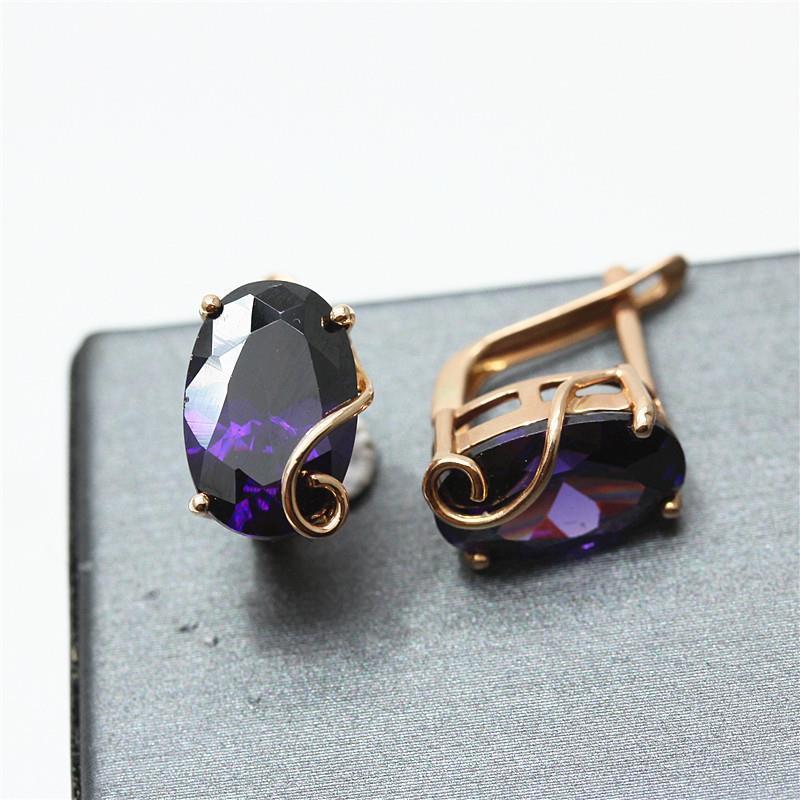 Purple Gold Bluestone Earrings, Simple Temperament, High-Grade Colored Gold-Plated Rose Gold Ear Buckles