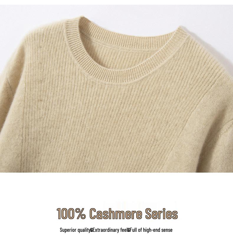 Women's Pure Cashmere Knit Long Sleeve Base Layer Sweater - Autumn/Winter, Loose Fit, Slimming, Warm Pullover
