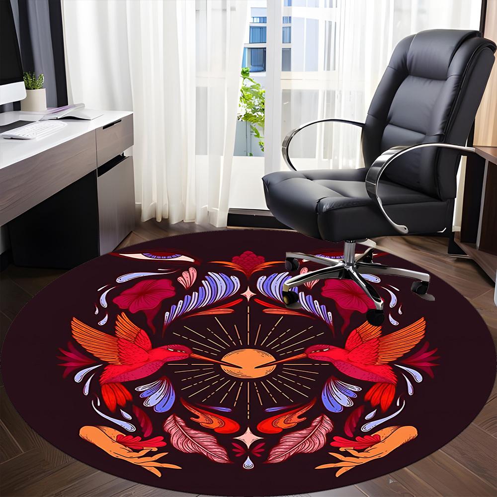 1pc Hummingbird Floral Office Round Area Rug, Mat Suitable For Office, Under Office Chairs Bedroom Living Room Home Decor, Room Deco