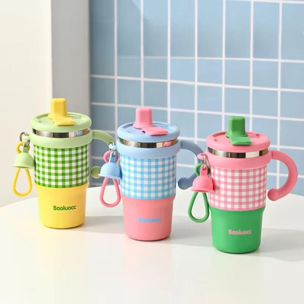 Cute Thermal Water Bottle 600ml Drinking Straw Cup Coffee Tumbler with Handle Kitchen Supplies