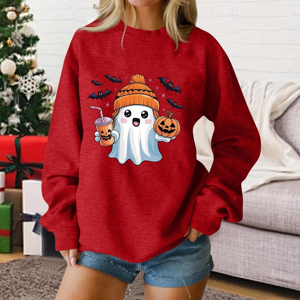 Ladies Fashion Casual Halloween Printed Pullover Sweater