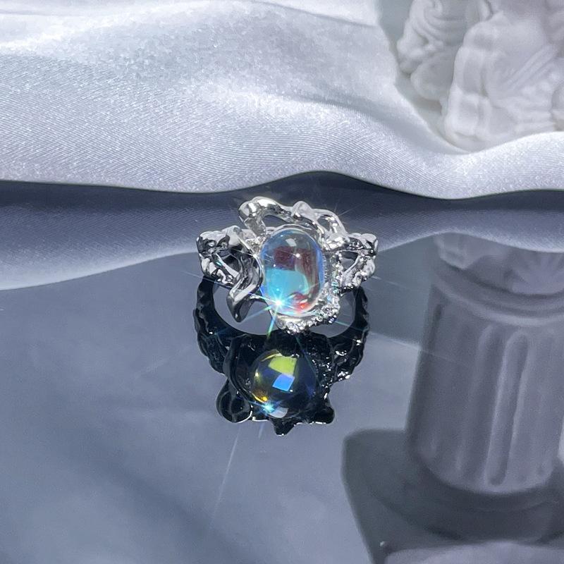 2026 Personality Texture Moonstone Open Ring Women s Ins Cold Wind Temperament Sweet Cool Fashion Niche High-end Ring Resizable
